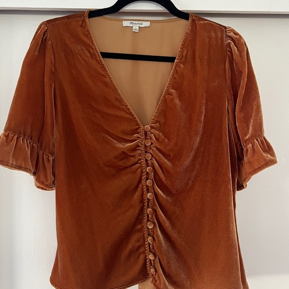 Madewell Tops - Madewell Velvet Button Down Ruffle Sleeve Blouse Size 6